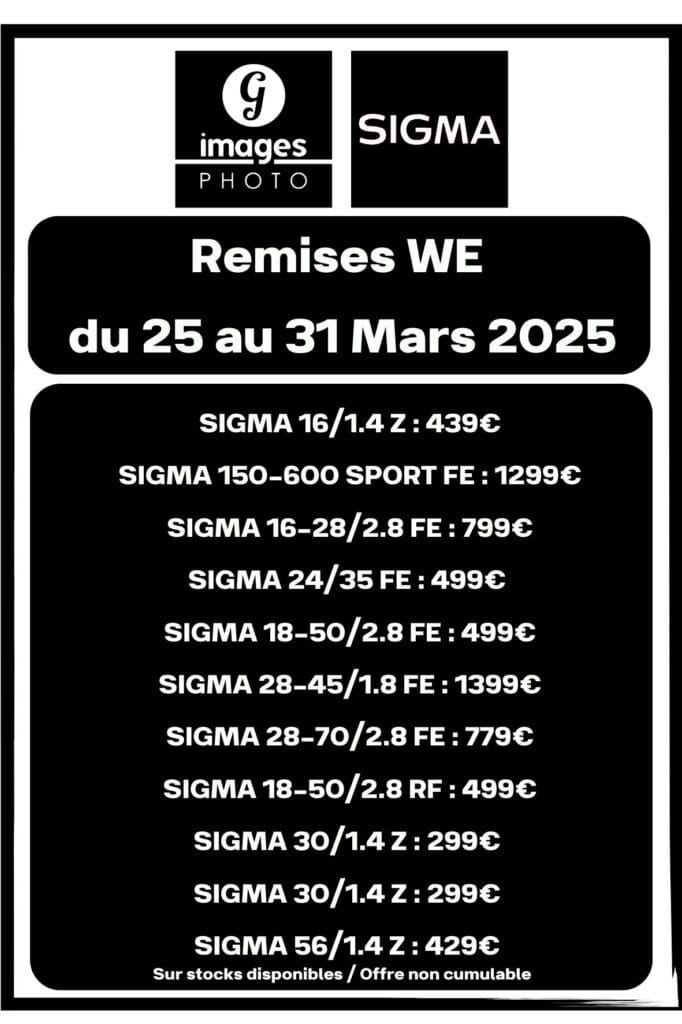 Remises WE sur les objectif SIGMA chez Germain Photo ! → Germain Photographie De superbes remises sur une sélection d → Germain Photographie'objectifs SIGMA chez Germain PhotoRemises valables du 25 au 31 Mars 2025