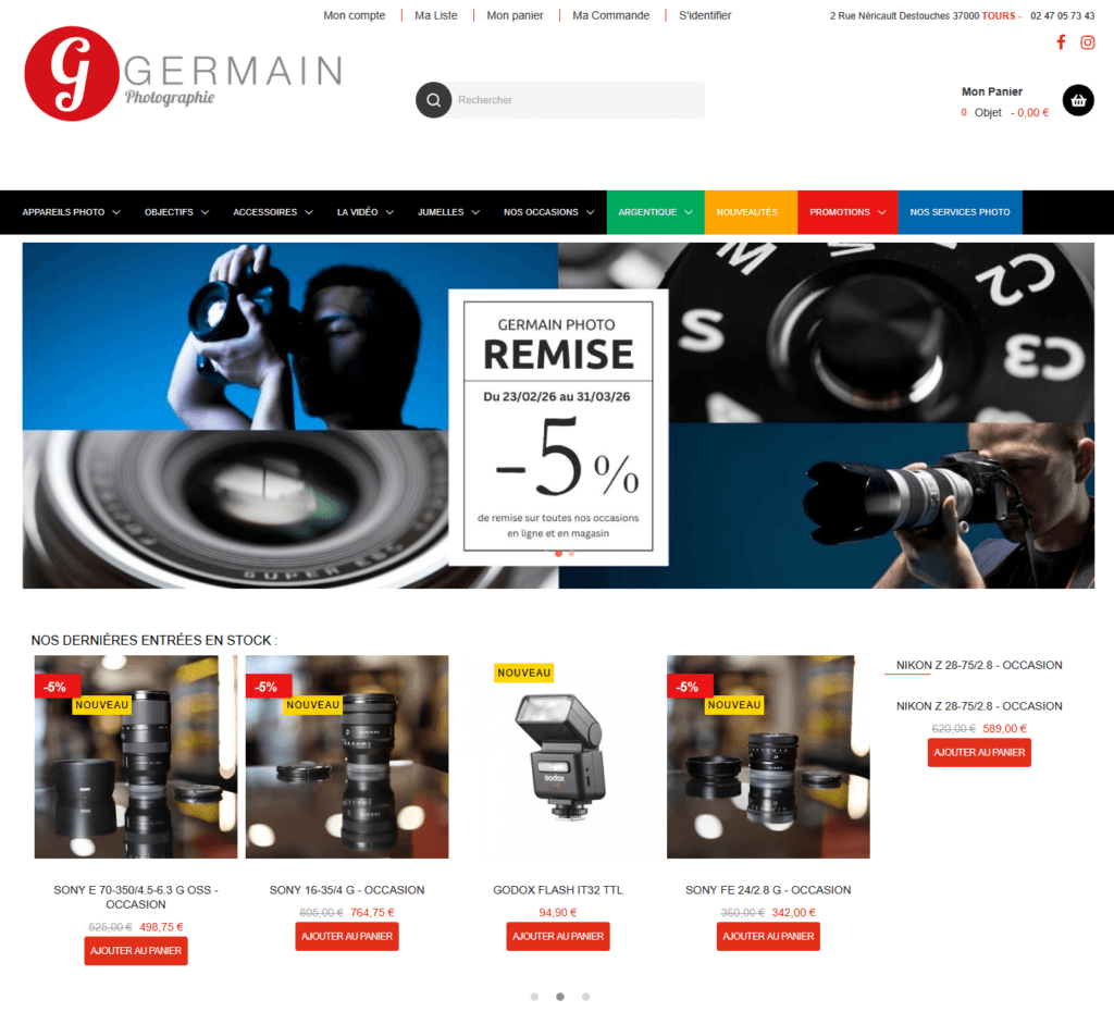 Mise à jour du site de vente en ligne germain photo Tours → Germain Photographie